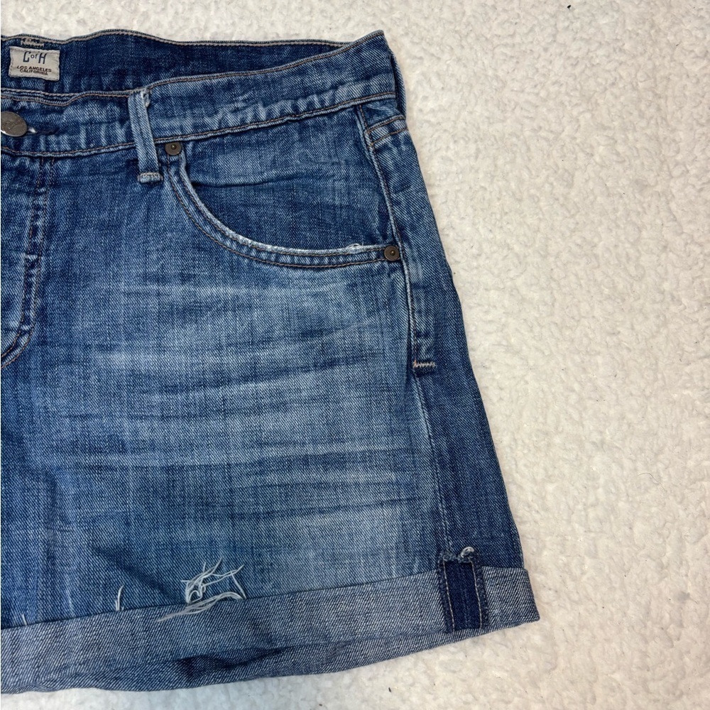 Citizens of Humanity Women Medium Wash Denim Roll Up Hem Shorts - Picture 2 of 11